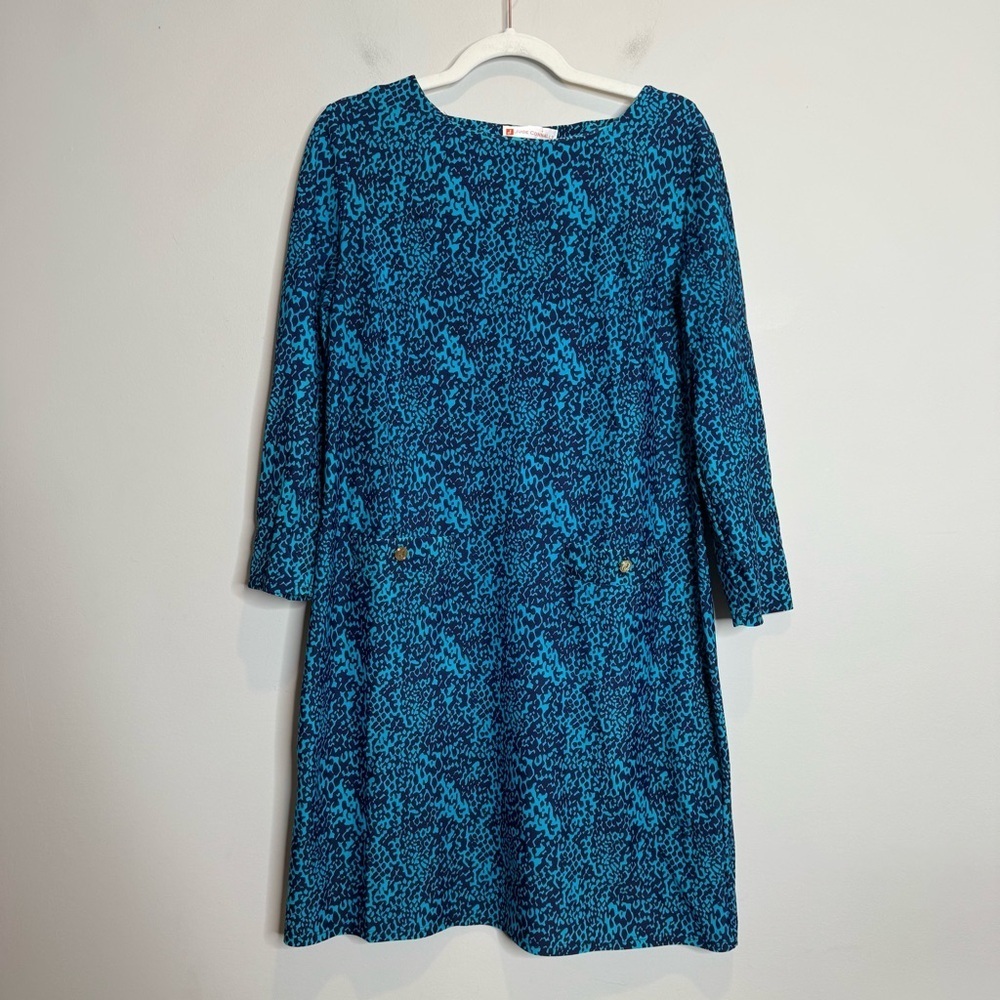 Jude Connally Brynn 3/4 Sleeve Dress Large Blue Resort Preppy Travel Coastal